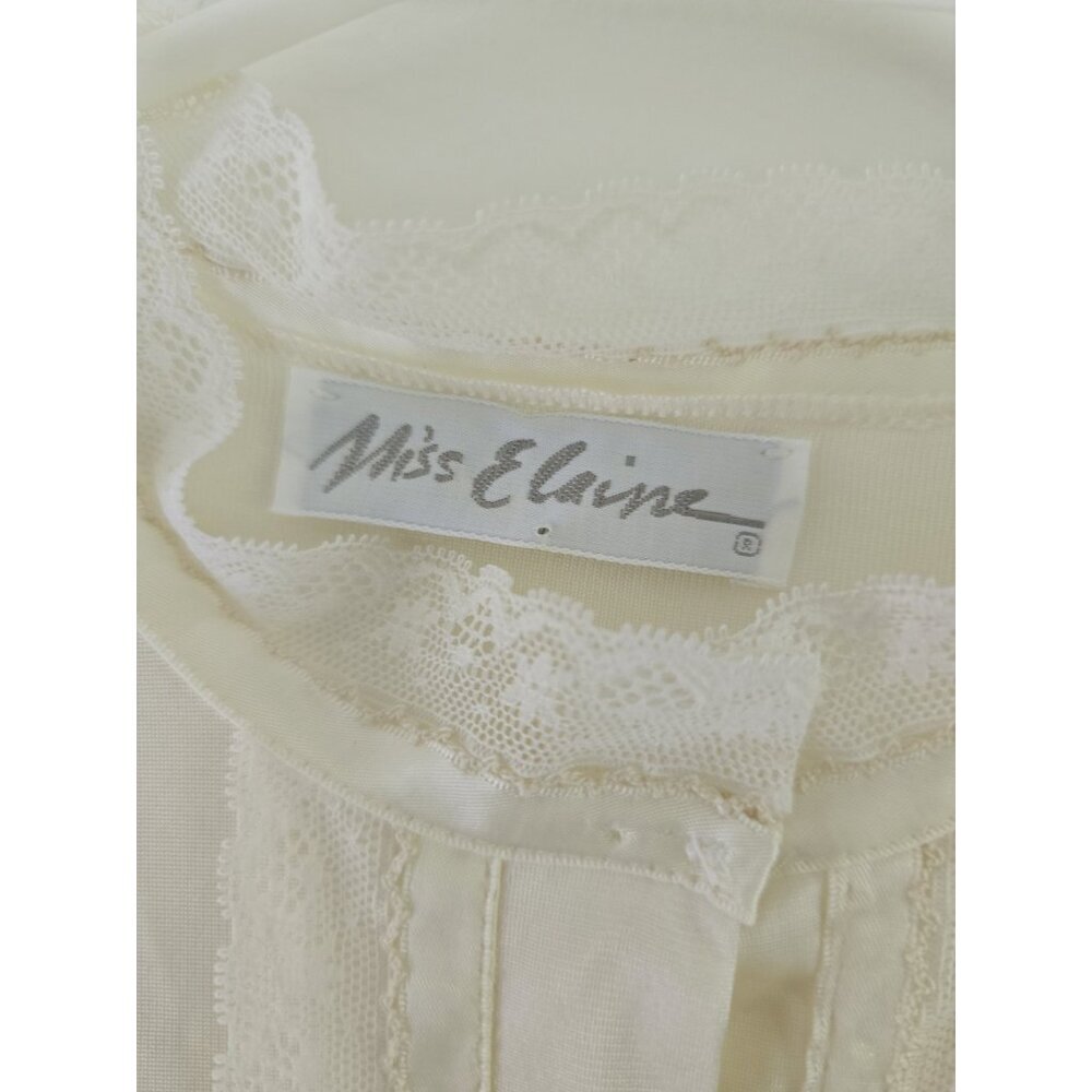 Miss Elaine Vintage Nylon Long Sleeves Lace Ivory Cream Union USA Nightgown M - Picture 6 of 12